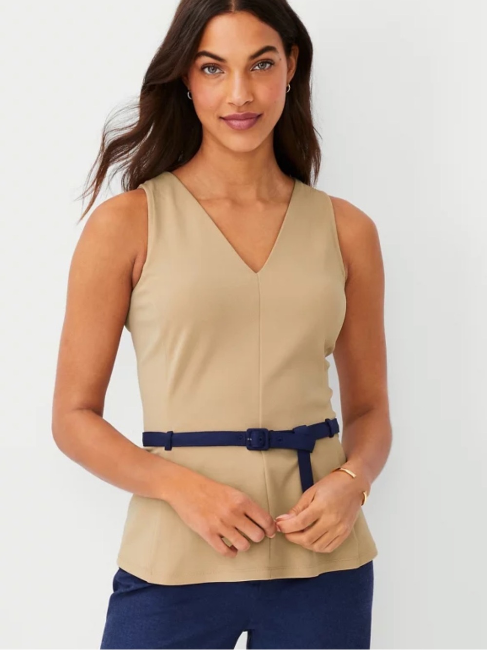 Ann Taylor V-Neck Belted Shell Top